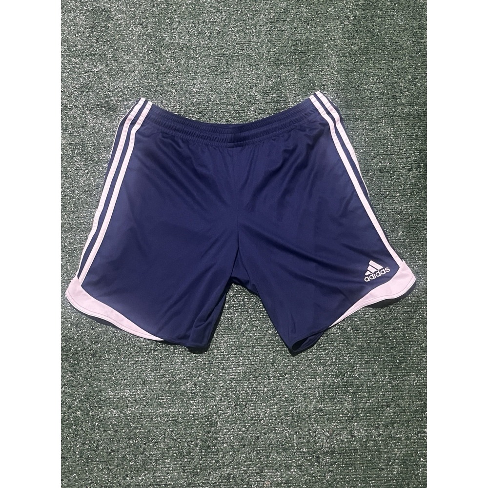 Adidas Men's Medium Navy Blue Climalite Athletic Shorts with White Stripes